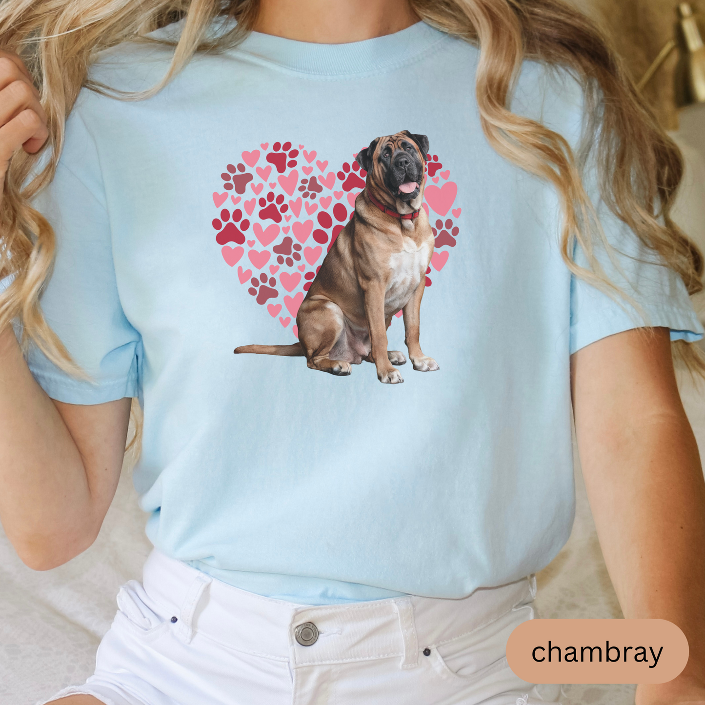 Heart Paw Print Mastiff Comfort Colors T-shirt, Unisex Tee, Dog Lover Shirt, Cute Animal Graphic Tee, Pet Owner Gift