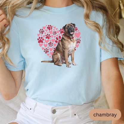 Heart Paw Print Mastiff Comfort Colors T-shirt, Unisex Tee, Dog Lover Shirt, Cute Animal Graphic Tee, Pet Owner Gift