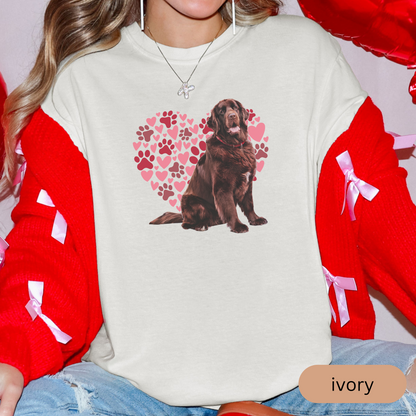 Heart Paw Print Brown Newfoundland Comfort Colors T-shirt, Unisex Tee, Dog Lover Shirt, Cute Animal Graphic Tee, Pet Owner Gift