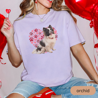 Heart Paw Print Black Papillion Comfort Colors T-shirt, Unisex Tee, Dog Lover Shirt, Cute Animal Graphic Tee, Pet Owner Gift