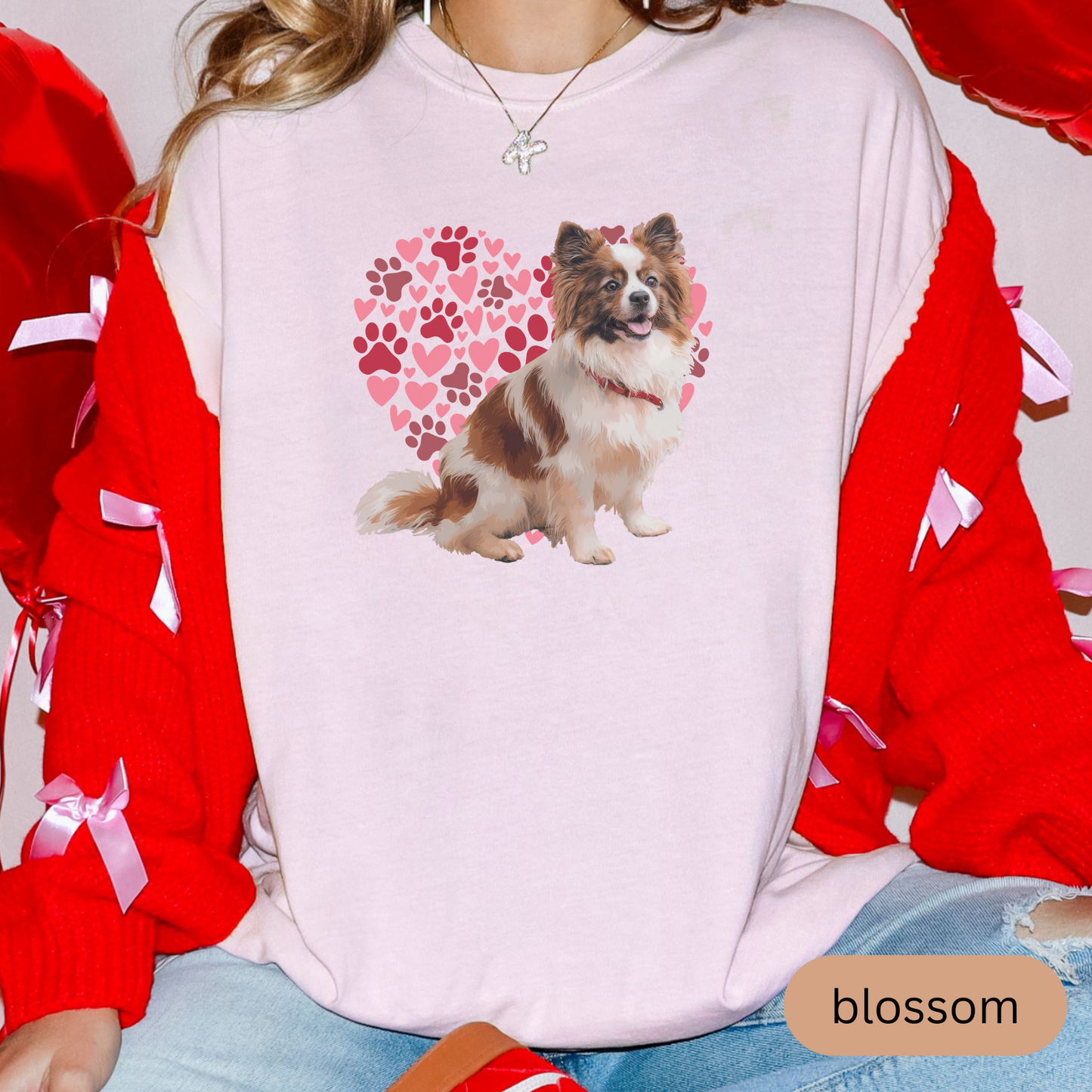 Heart Paw Print Brown Papillion Comfort Colors T-shirt, Unisex Tee, Dog Lover Shirt, Cute Animal Graphic Tee, Pet Owner Gift