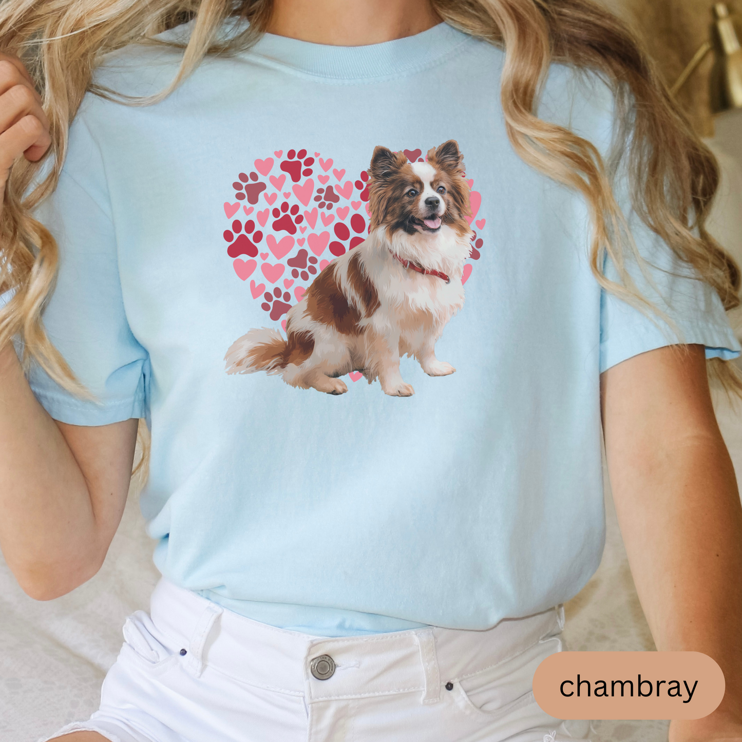 Heart Paw Print Brown Papillion Comfort Colors T-shirt, Unisex Tee, Dog Lover Shirt, Cute Animal Graphic Tee, Pet Owner Gift