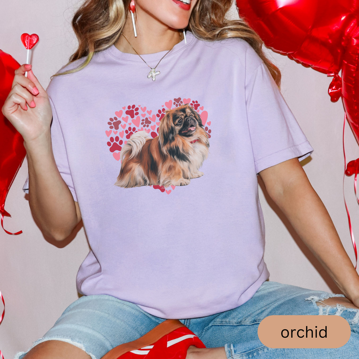 Heart Paw Print Pekingese Comfort Colors T-shirt, Unisex Tee, Dog Lover Shirt, Cute Animal Graphic Tee, Pet Owner Gift