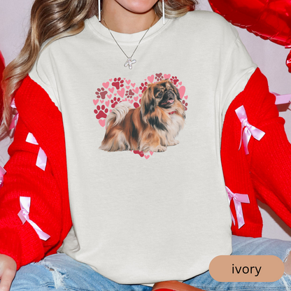 Heart Paw Print Pekingese Comfort Colors T-shirt, Unisex Tee, Dog Lover Shirt, Cute Animal Graphic Tee, Pet Owner Gift