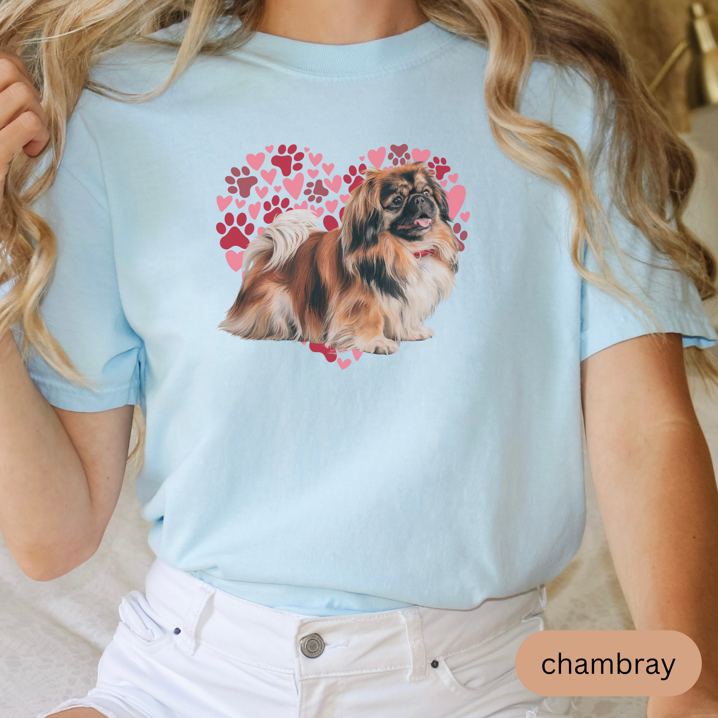 Heart Paw Print Pekingese Comfort Colors T-shirt, Unisex Tee, Dog Lover Shirt, Cute Animal Graphic Tee, Pet Owner Gift