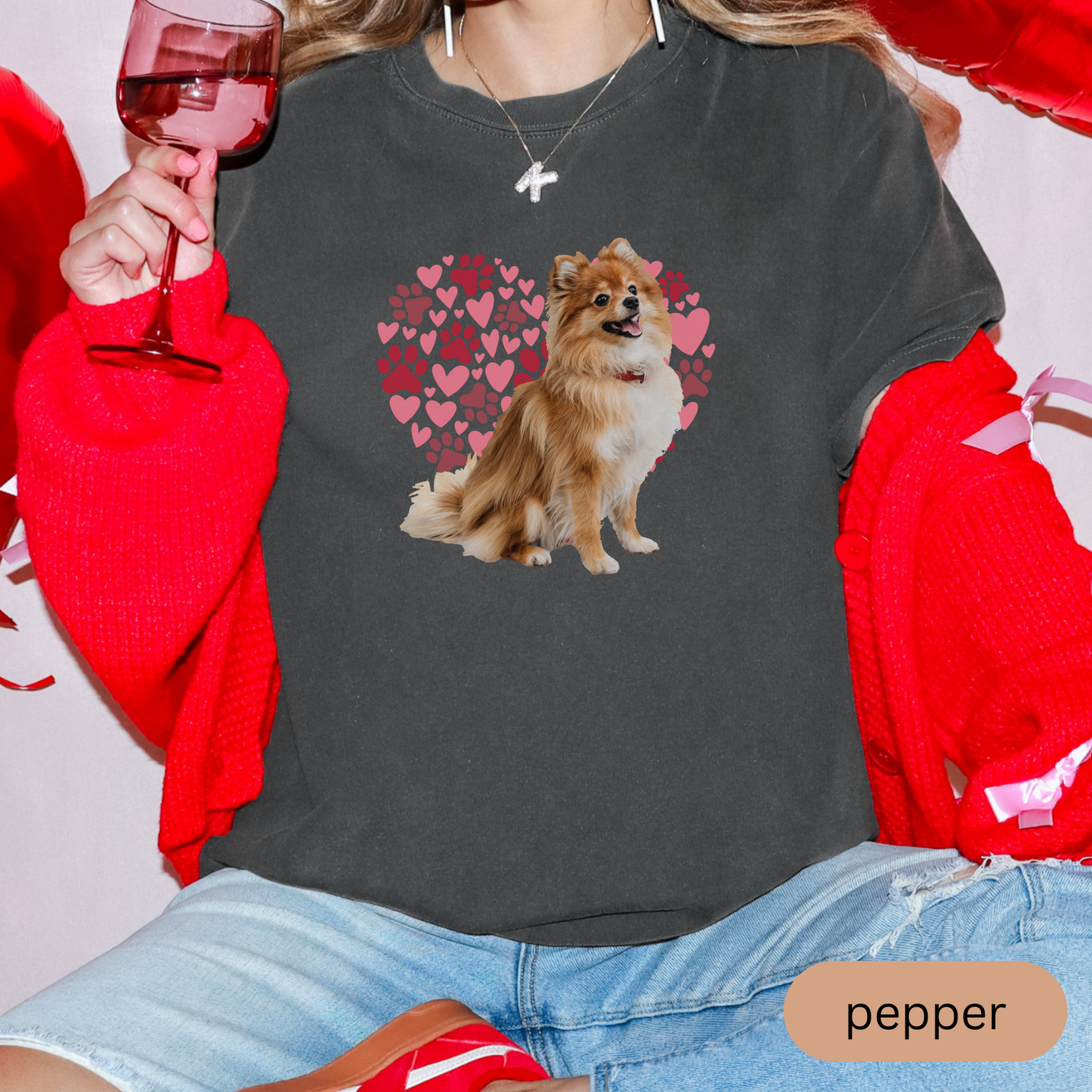 Heart Paw Print Pomeranian Comfort Colors T-shirt, Unisex Tee, Dog Lover Shirt, Cute Animal Graphic Tee, Pet Owner Gift