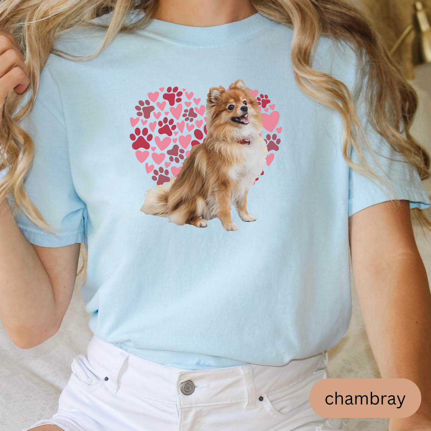 Heart Paw Print Pomeranian Comfort Colors T-shirt, Unisex Tee, Dog Lover Shirt, Cute Animal Graphic Tee, Pet Owner Gift
