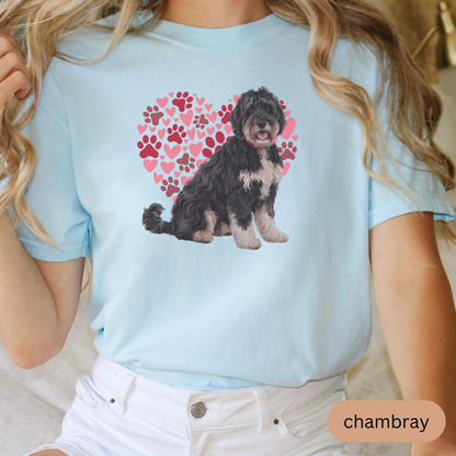 Heart Paw Print Black Portuguese Water Dog Comfort Colors T-shirt, Unisex Tee, Dog Lover Shirt, Cute Animal Graphic Tee, Pet Owner Gift