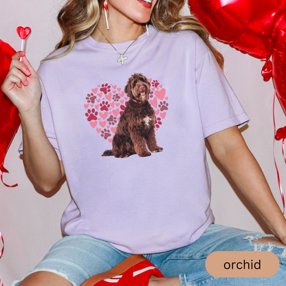 Heart Paw Print Brown Portuguese Water Dog Comfort Colors T-shirt, Unisex Tee, Dog Lover Shirt, Cute Animal Graphic Tee, Pet Owner Gift