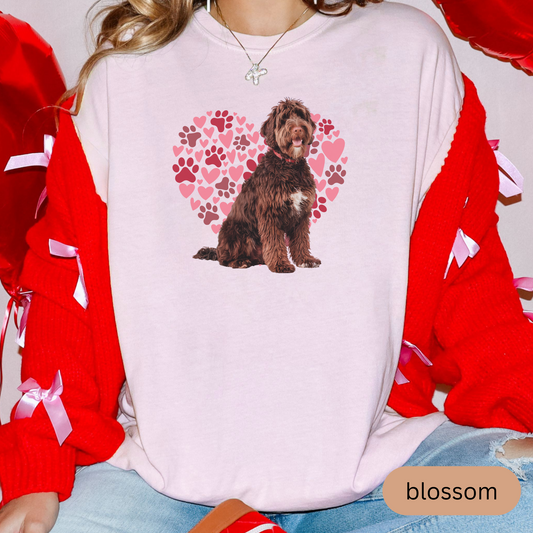Heart Paw Print Brown Portuguese Water Dog Comfort Colors T-shirt, Unisex Tee, Dog Lover Shirt, Cute Animal Graphic Tee, Pet Owner Gift