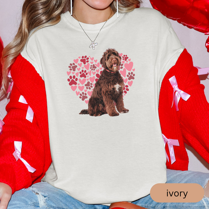 Heart Paw Print Brown Portuguese Water Dog Comfort Colors T-shirt, Unisex Tee, Dog Lover Shirt, Cute Animal Graphic Tee, Pet Owner Gift