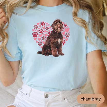 Heart Paw Print Brown Portuguese Water Dog Comfort Colors T-shirt, Unisex Tee, Dog Lover Shirt, Cute Animal Graphic Tee, Pet Owner Gift