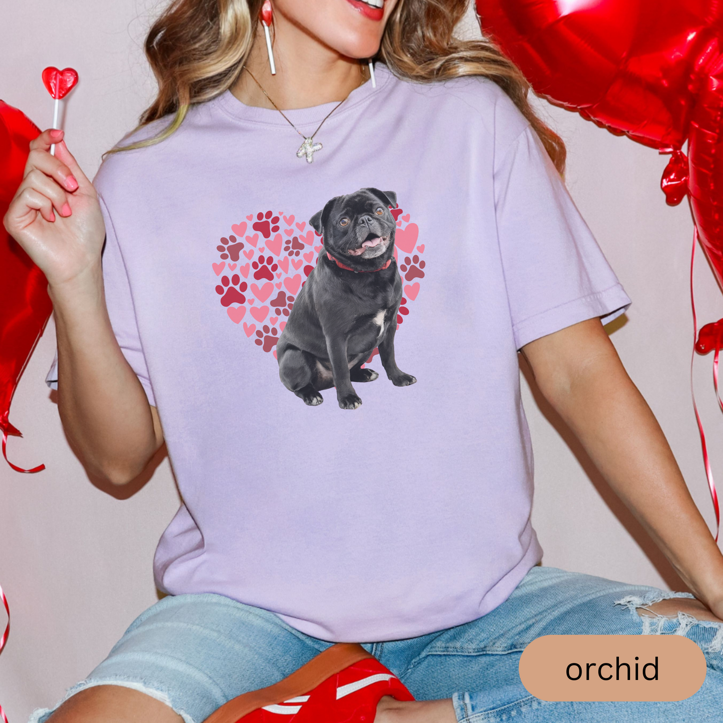 Heart Paw Print Black Pug Comfort Colors T-shirt, Unisex Tee, Dog Lover Shirt, Cute Animal Graphic Tee, Pet Owner Gift