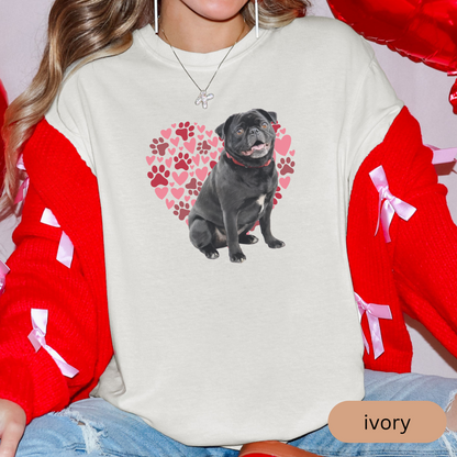 Heart Paw Print Black Pug Comfort Colors T-shirt, Unisex Tee, Dog Lover Shirt, Cute Animal Graphic Tee, Pet Owner Gift