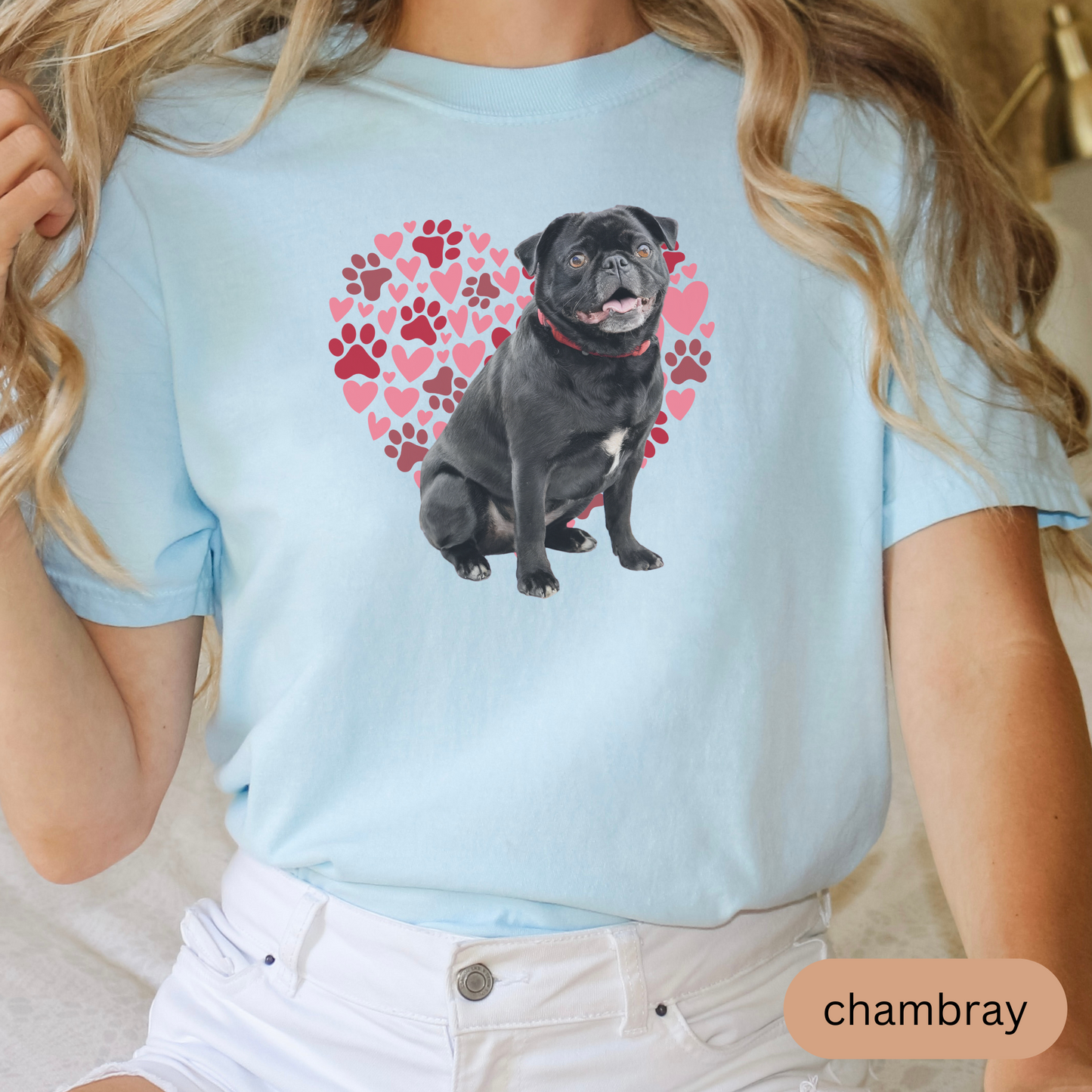 Heart Paw Print Black Pug Comfort Colors T-shirt, Unisex Tee, Dog Lover Shirt, Cute Animal Graphic Tee, Pet Owner Gift