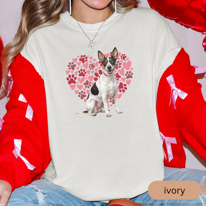 Heart Paw Print Rat Terrier Comfort Colors T-shirt, Unisex Tee, Dog Lover Shirt, Cute Animal Graphic Tee, Pet Owner Gift