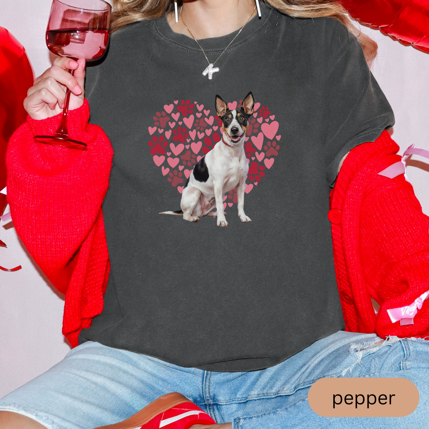 Heart Paw Print Rat Terrier Comfort Colors T-shirt, Unisex Tee, Dog Lover Shirt, Cute Animal Graphic Tee, Pet Owner Gift