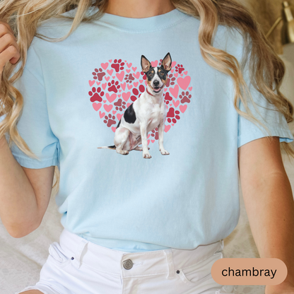 Heart Paw Print Rat Terrier Comfort Colors T-shirt, Unisex Tee, Dog Lover Shirt, Cute Animal Graphic Tee, Pet Owner Gift