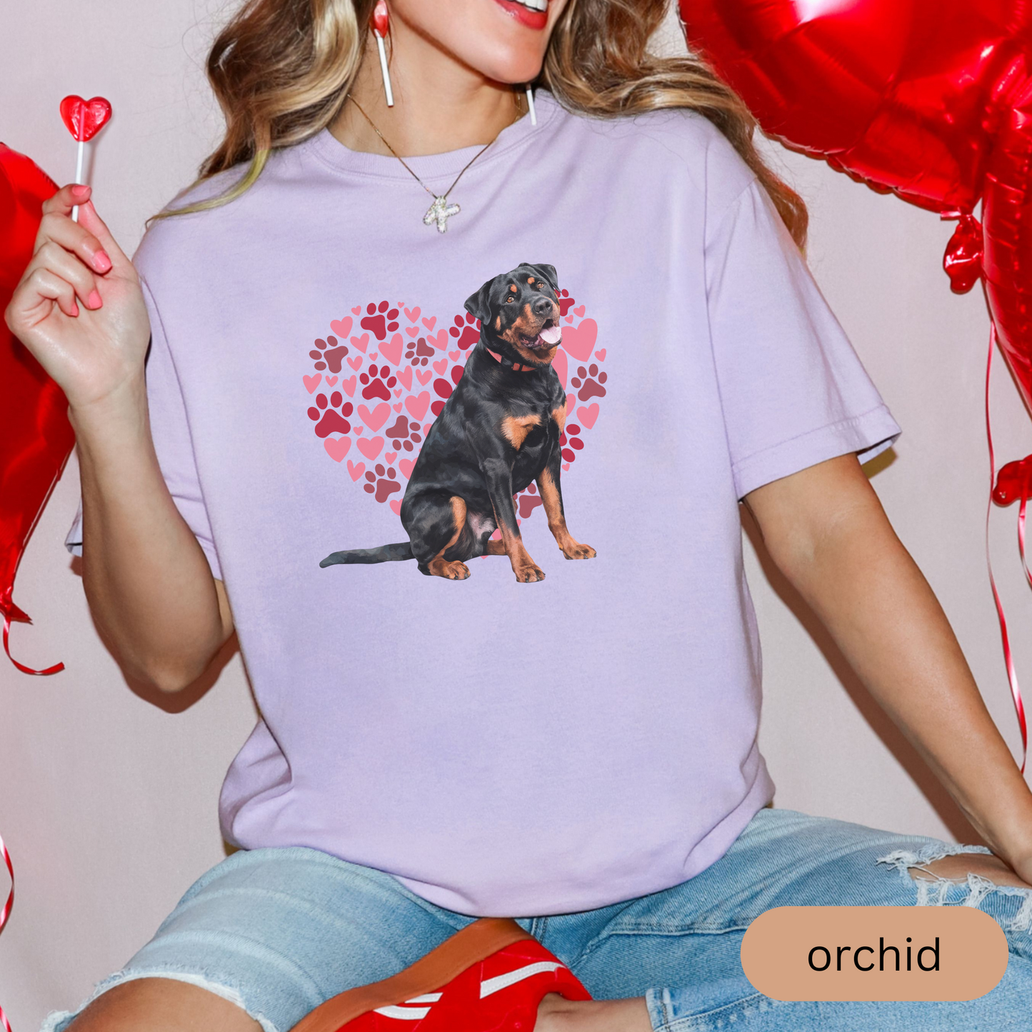 Heart Paw Print Rottweiler Comfort Colors T-shirt, Unisex Tee, Dog Lover Shirt, Cute Animal Graphic Tee, Pet Owner Gift