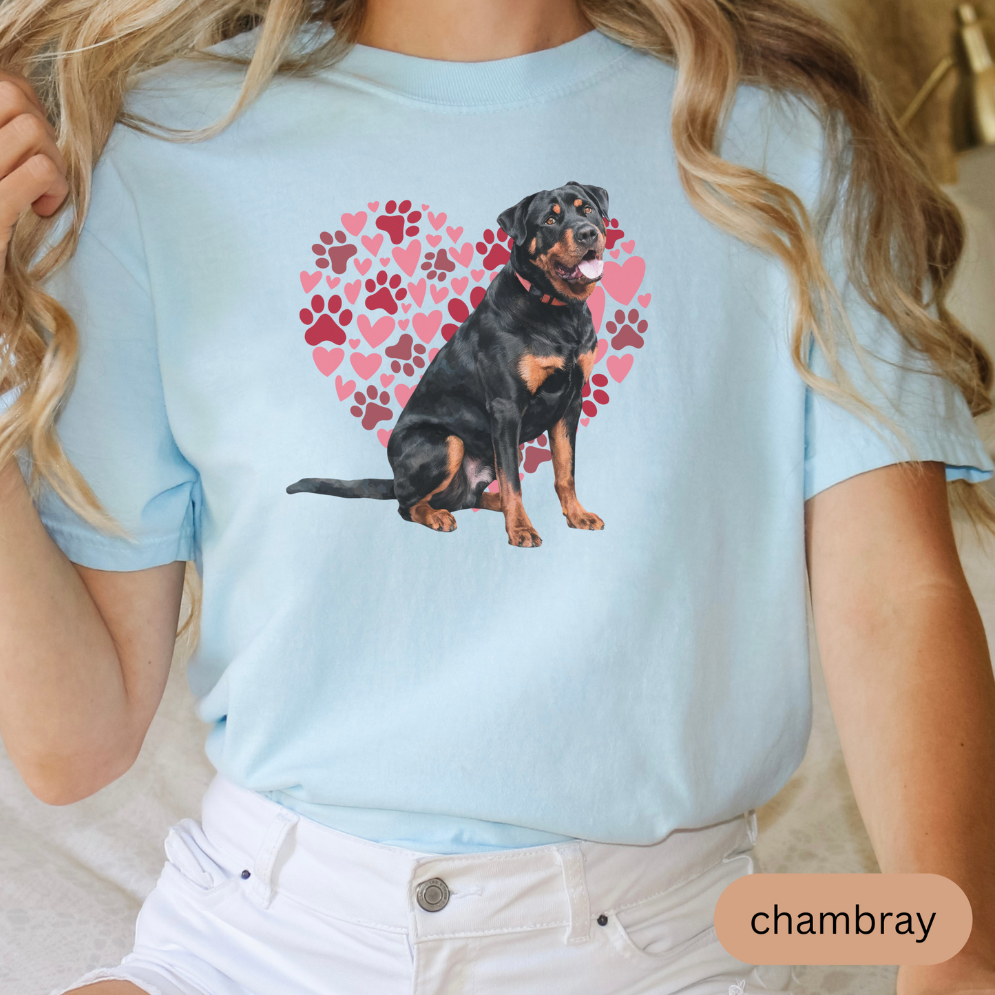 Heart Paw Print Rottweiler Comfort Colors T-shirt, Unisex Tee, Dog Lover Shirt, Cute Animal Graphic Tee, Pet Owner Gift