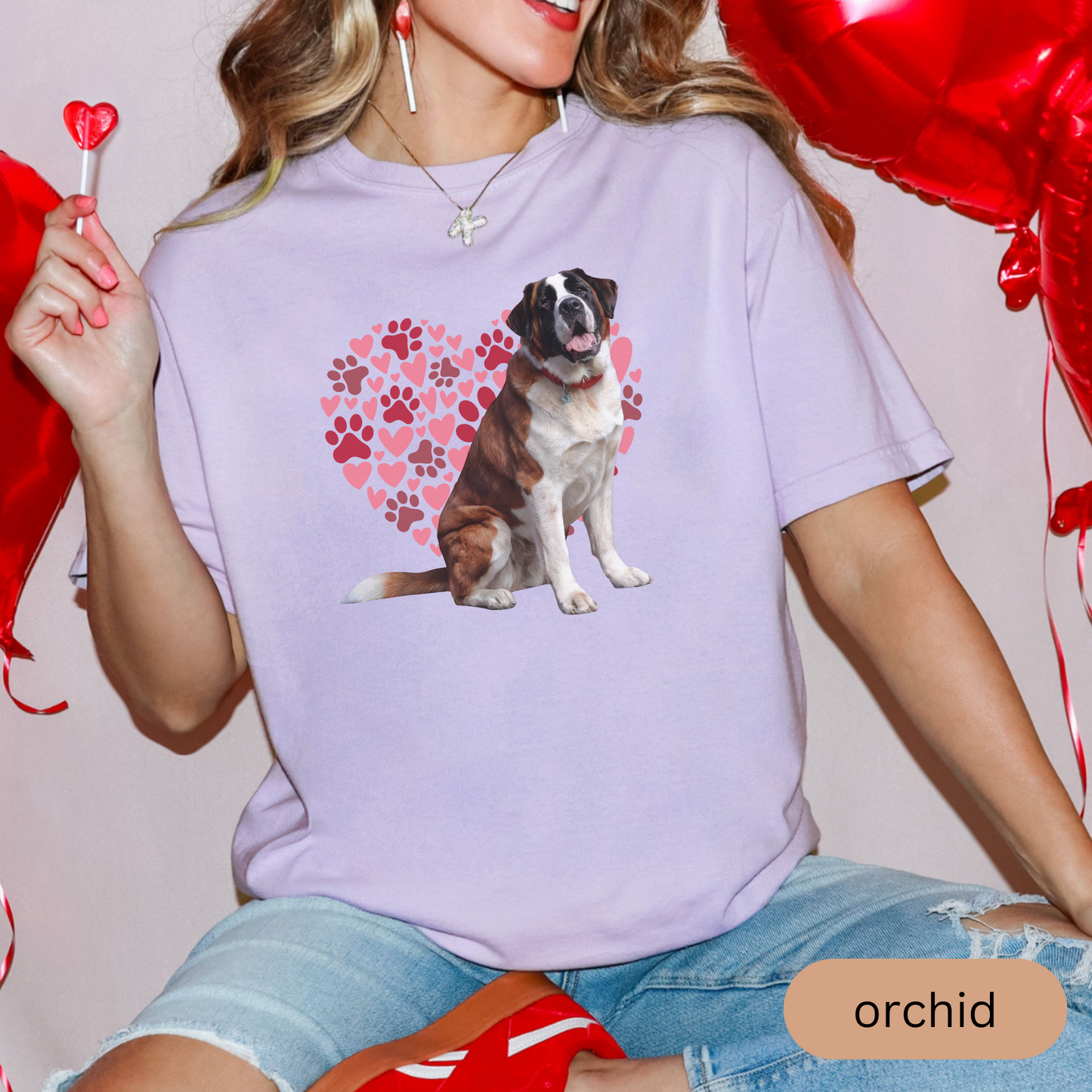Heart Paw Print Saint Bernard Comfort Colors T-shirt, Unisex Tee, Dog Lover Shirt, Cute Animal Graphic Tee, Pet Owner Gift