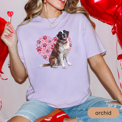 Heart Paw Print Saint Bernard Comfort Colors T-shirt, Unisex Tee, Dog Lover Shirt, Cute Animal Graphic Tee, Pet Owner Gift