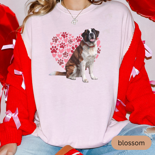 Heart Paw Print Saint Bernard Comfort Colors T-shirt, Unisex Tee, Dog Lover Shirt, Cute Animal Graphic Tee, Pet Owner Gift