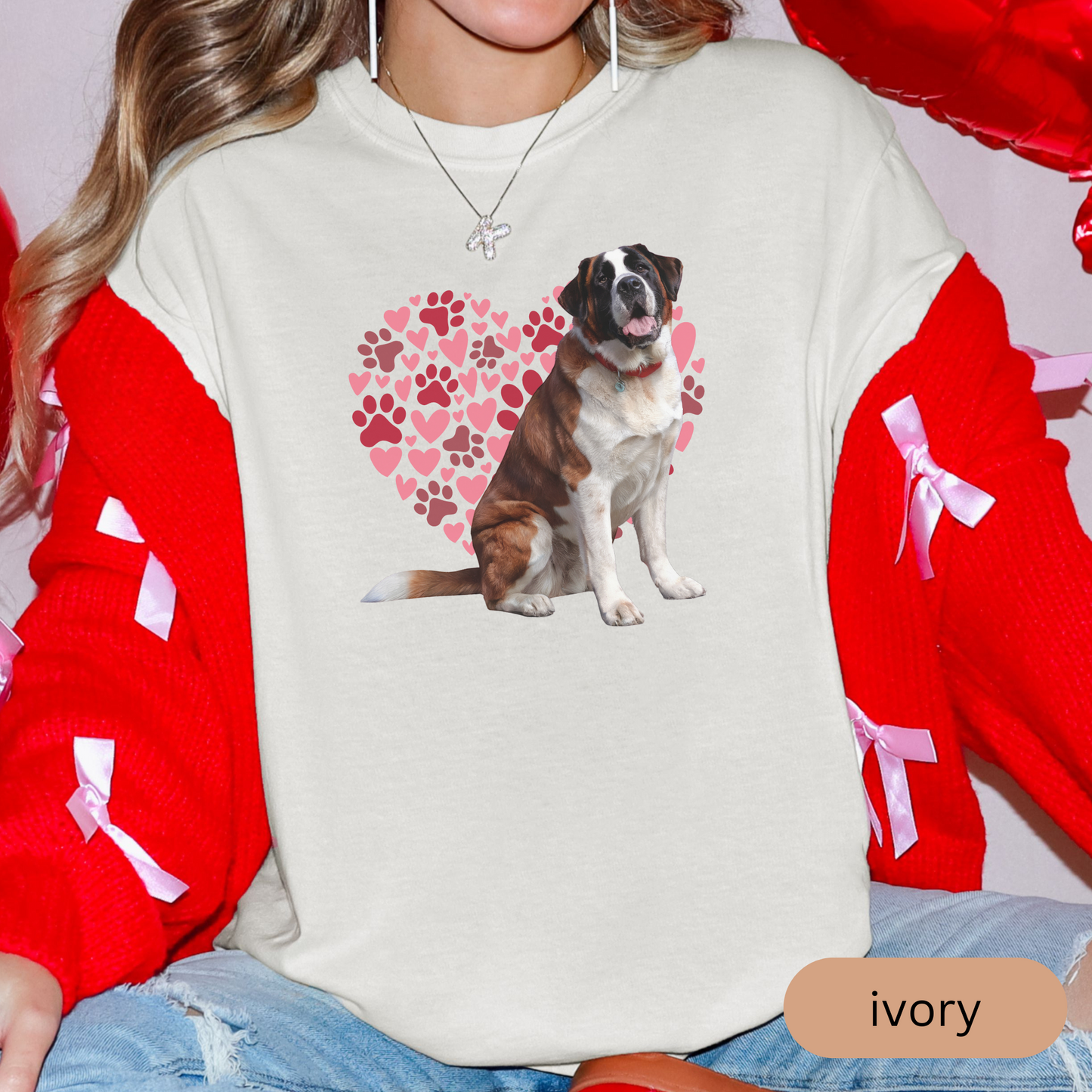 Heart Paw Print Saint Bernard Comfort Colors T-shirt, Unisex Tee, Dog Lover Shirt, Cute Animal Graphic Tee, Pet Owner Gift