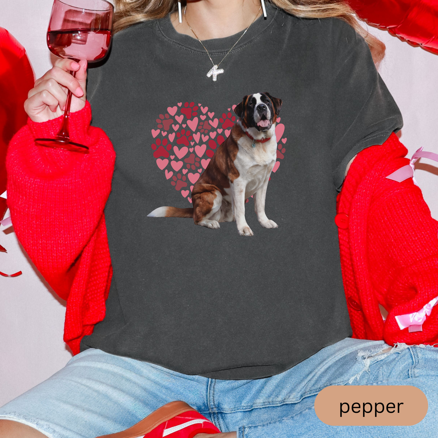 Heart Paw Print Saint Bernard Comfort Colors T-shirt, Unisex Tee, Dog Lover Shirt, Cute Animal Graphic Tee, Pet Owner Gift