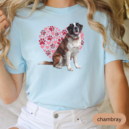Heart Paw Print Saint Bernard Comfort Colors T-shirt, Unisex Tee, Dog Lover Shirt, Cute Animal Graphic Tee, Pet Owner Gift