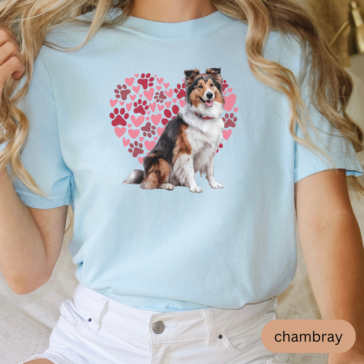 Heart Paw Print Sheltie Comfort Colors T-shirt, Unisex Tee, Dog Lover Shirt, Cute Animal Graphic Tee, Pet Owner Gift