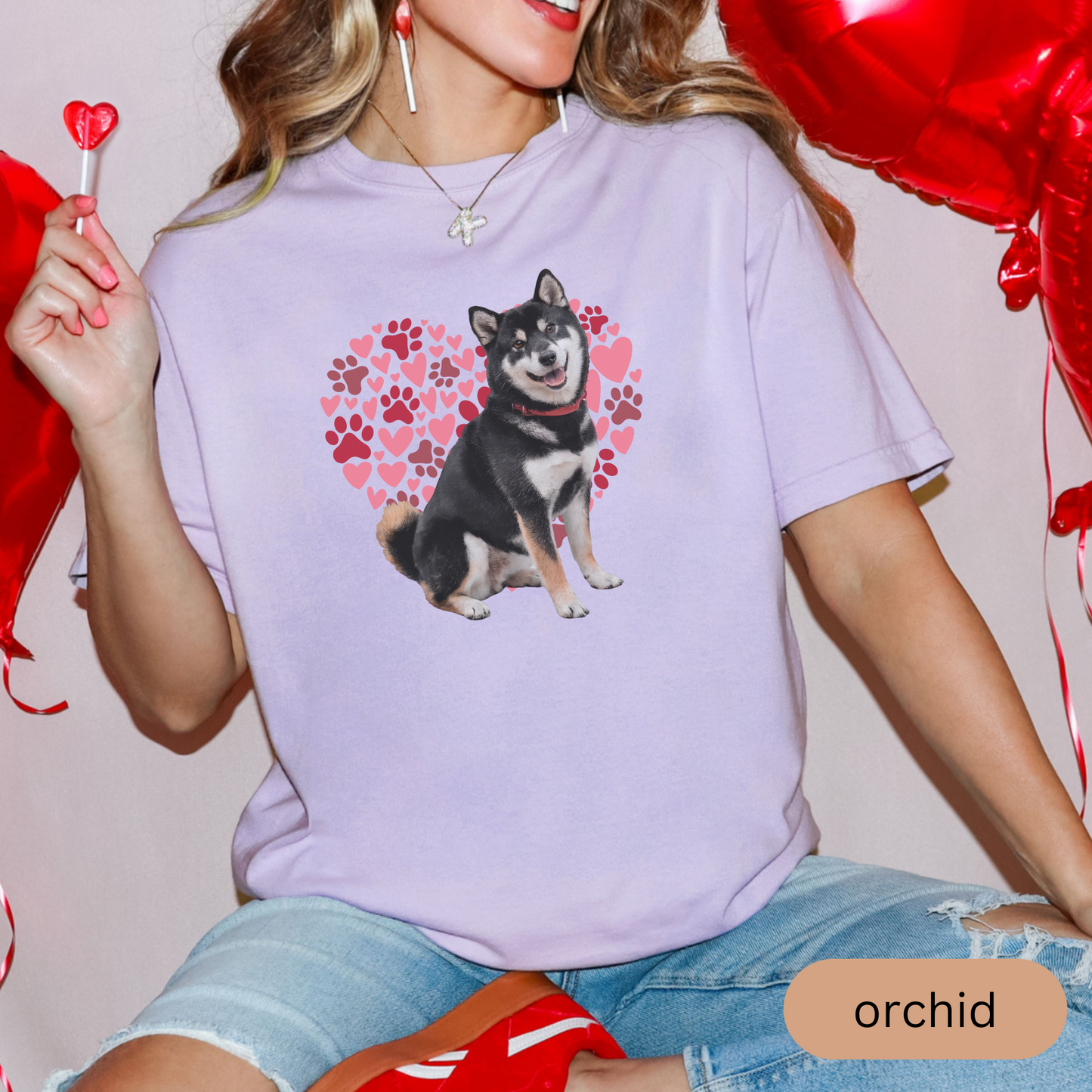 Heart Paw Print Black Shiba Inu Comfort Colors T-shirt, Unisex Tee, Dog Lover Shirt, Cute Animal Graphic Tee, Pet Owner Gift