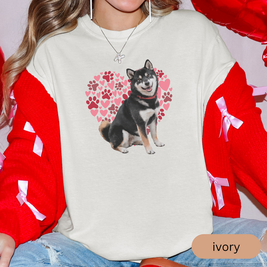 Heart Paw Print Black Shiba Inu Comfort Colors T-shirt, Unisex Tee, Dog Lover Shirt, Cute Animal Graphic Tee, Pet Owner Gift