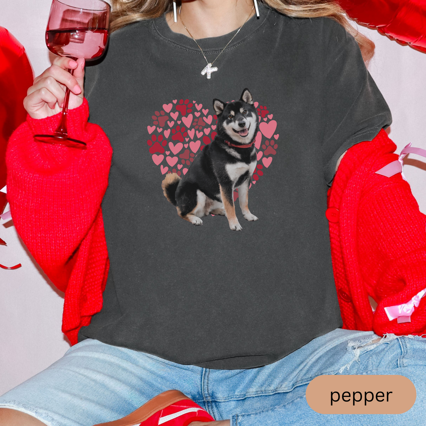 Heart Paw Print Black Shiba Inu Comfort Colors T-shirt, Unisex Tee, Dog Lover Shirt, Cute Animal Graphic Tee, Pet Owner Gift