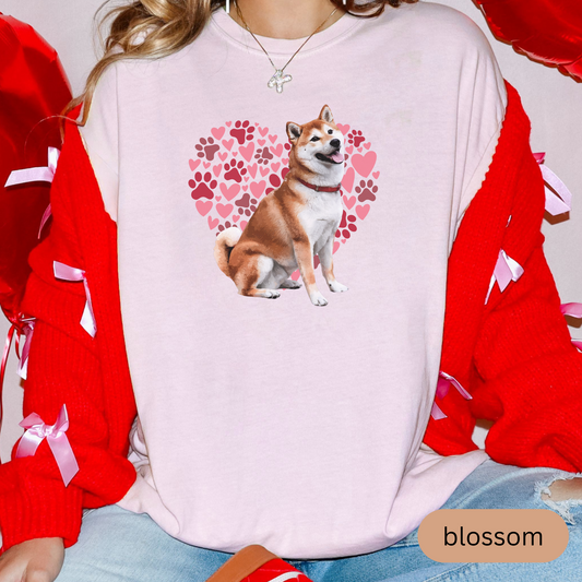 Heart Paw Print Tan Shiba Inu Comfort Colors T-shirt, Unisex Tee, Dog Lover Shirt, Cute Animal Graphic Tee, Pet Owner Gift