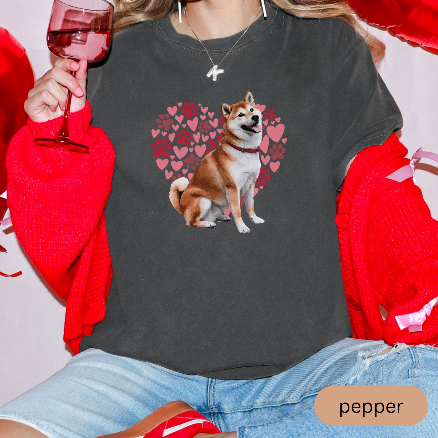 Heart Paw Print Tan Shiba Inu Comfort Colors T-shirt, Unisex Tee, Dog Lover Shirt, Cute Animal Graphic Tee, Pet Owner Gift