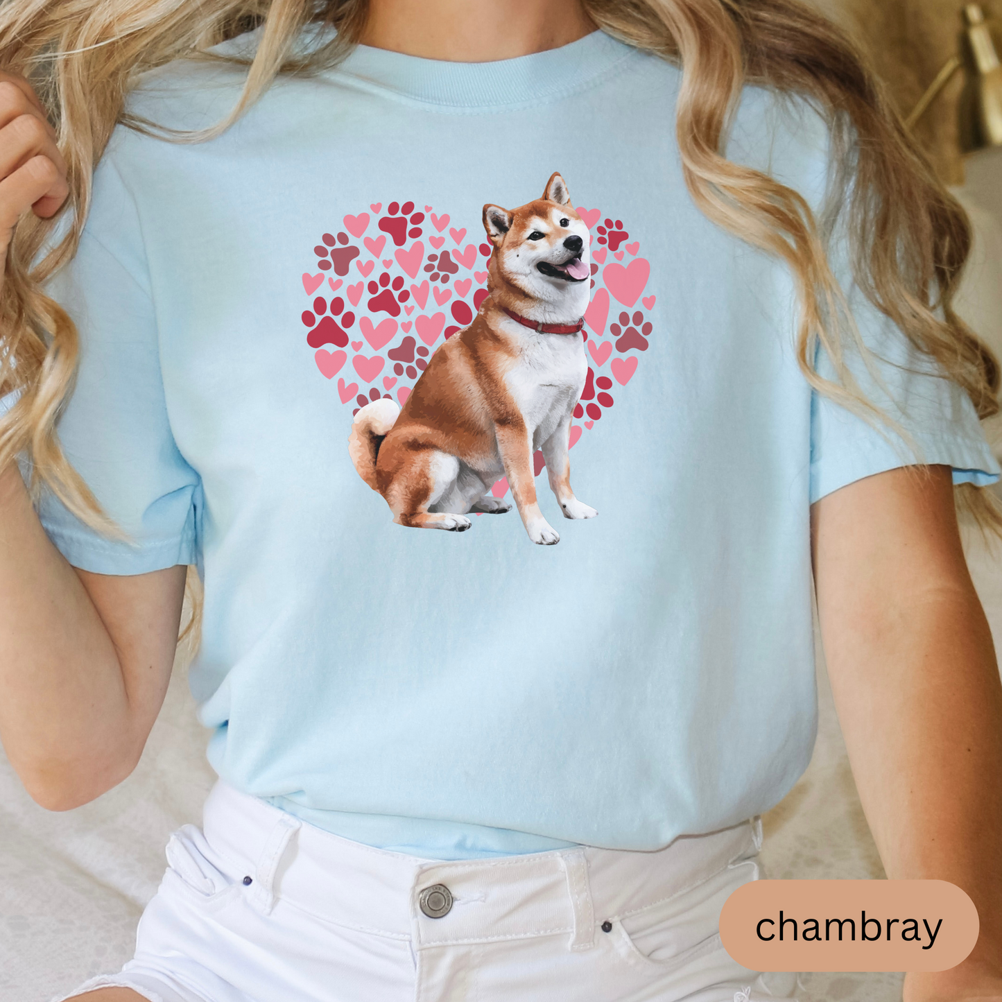 Heart Paw Print Tan Shiba Inu Comfort Colors T-shirt, Unisex Tee, Dog Lover Shirt, Cute Animal Graphic Tee, Pet Owner Gift