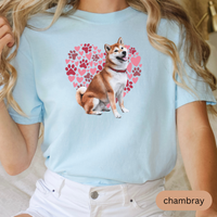 Load image into Gallery viewer, Heart Paw Print Tan Shiba Inu Comfort Colors T-shirt, Unisex Tee, Dog Lover Shirt, Cute Animal Graphic Tee, Pet Owner Gift
