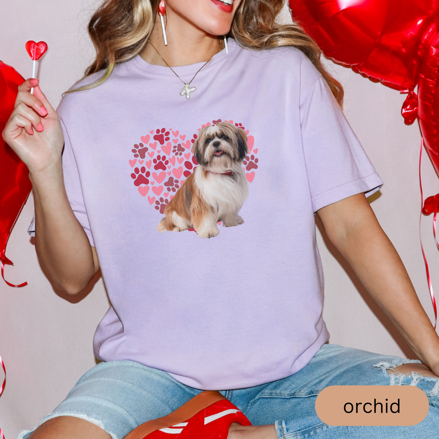 Heart Paw Print Shih Tzu Comfort Colors T-shirt, Unisex Tee, Dog Lover Shirt, Cute Animal Graphic Tee, Pet Owner Gift