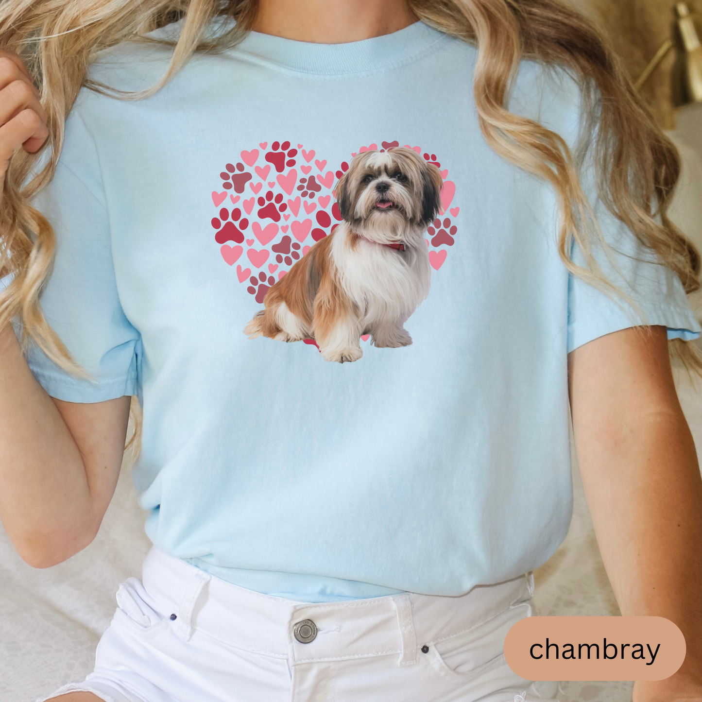 Heart Paw Print Shih Tzu Comfort Colors T-shirt, Unisex Tee, Dog Lover Shirt, Cute Animal Graphic Tee, Pet Owner Gift