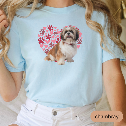 Heart Paw Print Shih Tzu Comfort Colors T-shirt, Unisex Tee, Dog Lover Shirt, Cute Animal Graphic Tee, Pet Owner Gift