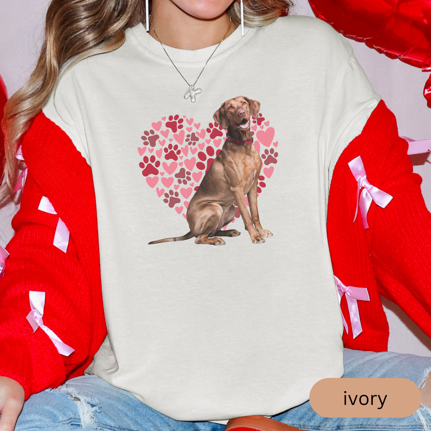 Heart Paw Print Vizsla Comfort Colors T-shirt, Unisex Tee, Dog Lover Shirt, Cute Animal Graphic Tee, Pet Owner Gift