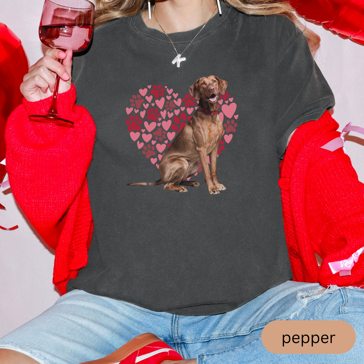 Heart Paw Print Vizsla Comfort Colors T-shirt, Unisex Tee, Dog Lover Shirt, Cute Animal Graphic Tee, Pet Owner Gift