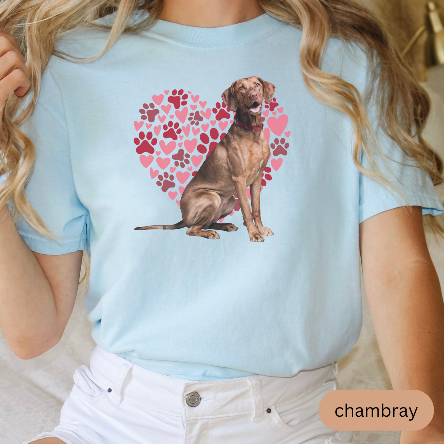 Heart Paw Print Vizsla Comfort Colors T-shirt, Unisex Tee, Dog Lover Shirt, Cute Animal Graphic Tee, Pet Owner Gift