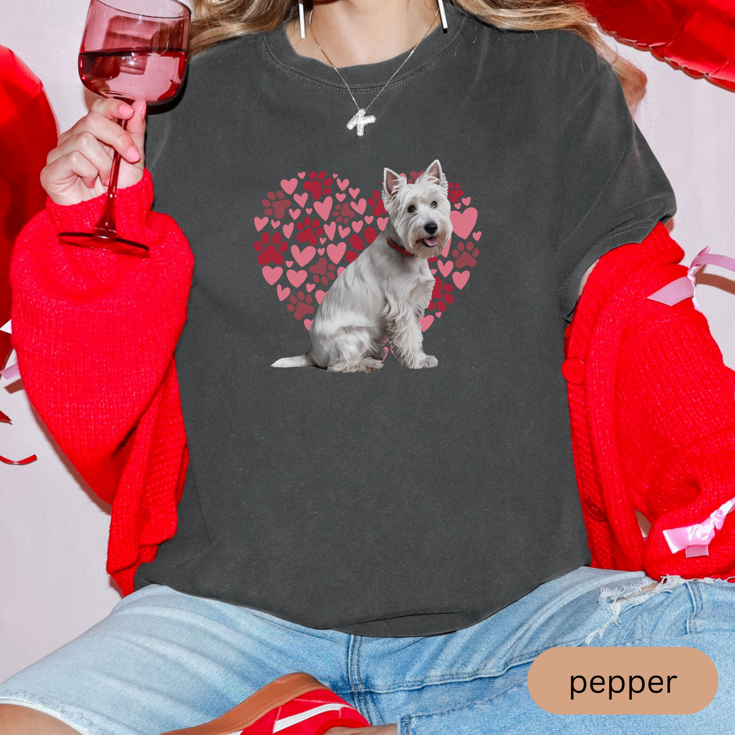 Heart Paw Print West Highland Terrier Comfort Colors T-shirt, Unisex Tee, Dog Lover Shirt, Cute Animal Graphic Tee, Pet Owner Gift