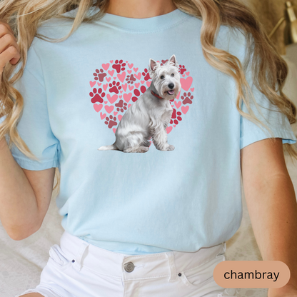 Heart Paw Print West Highland Terrier Comfort Colors T-shirt, Unisex Tee, Dog Lover Shirt, Cute Animal Graphic Tee, Pet Owner Gift