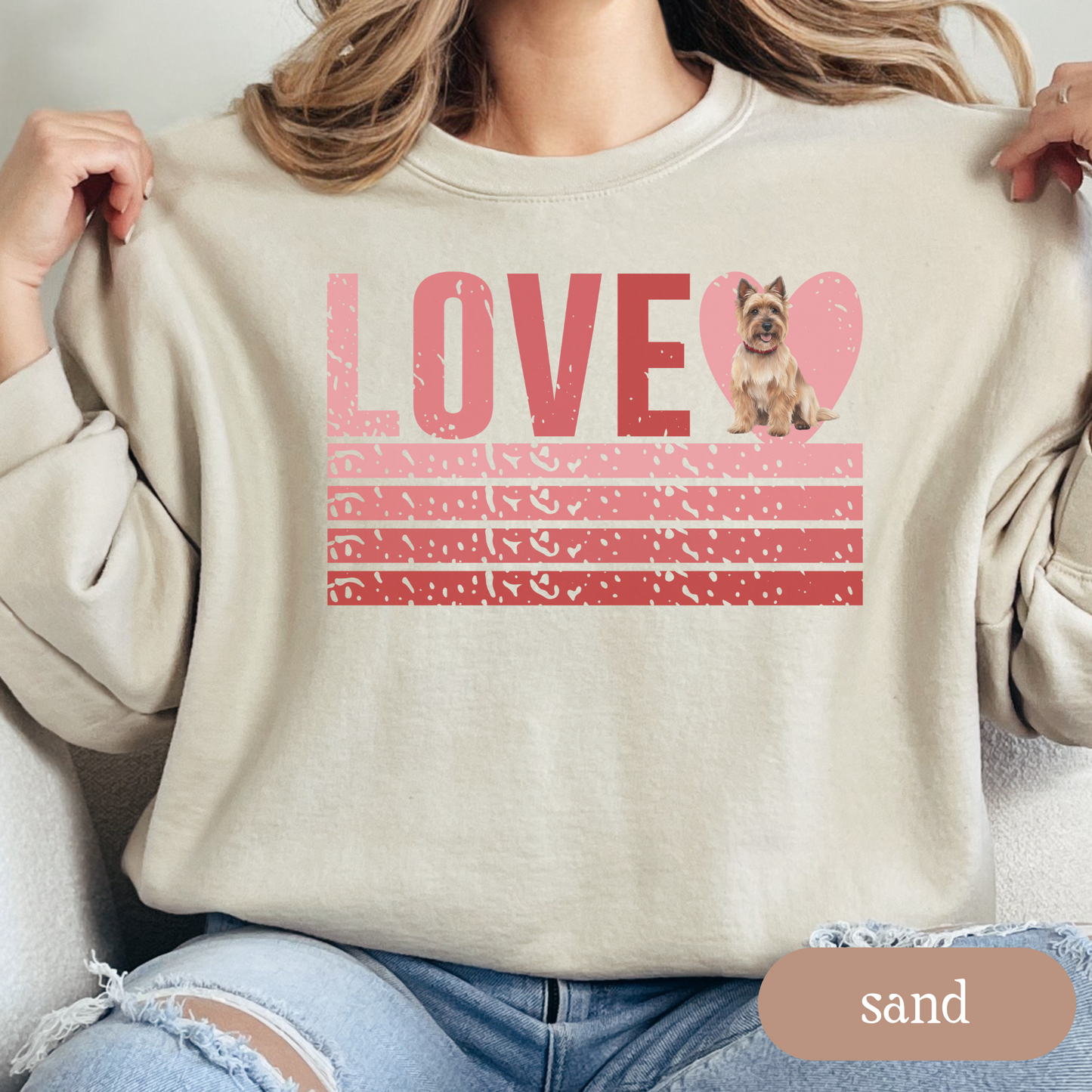Cairn Terrier Retro Love Sweatshirt, Crewneck Sweatshirt, Vintage Stripe Design, Gift for Dog Lovers, Cozy Unisex Pullover, Winter Fashion