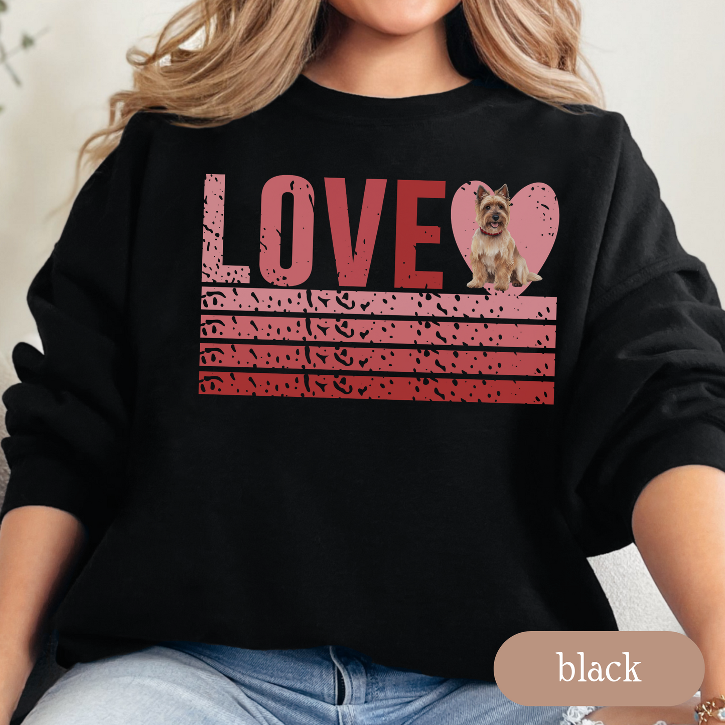 Cairn Terrier Retro Love Sweatshirt, Crewneck Sweatshirt, Vintage Stripe Design, Gift for Dog Lovers, Cozy Unisex Pullover, Winter Fashion