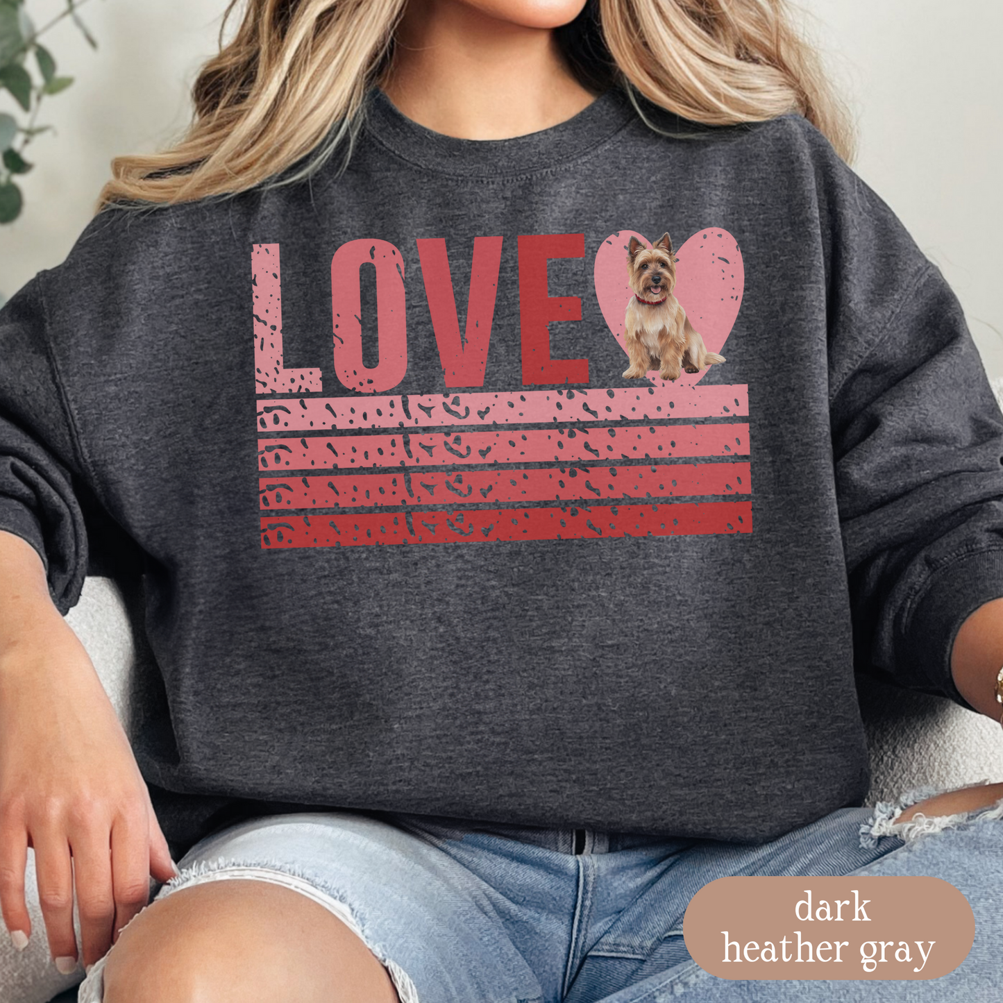 Cairn Terrier Retro Love Sweatshirt, Crewneck Sweatshirt, Vintage Stripe Design, Gift for Dog Lovers, Cozy Unisex Pullover, Winter Fashion