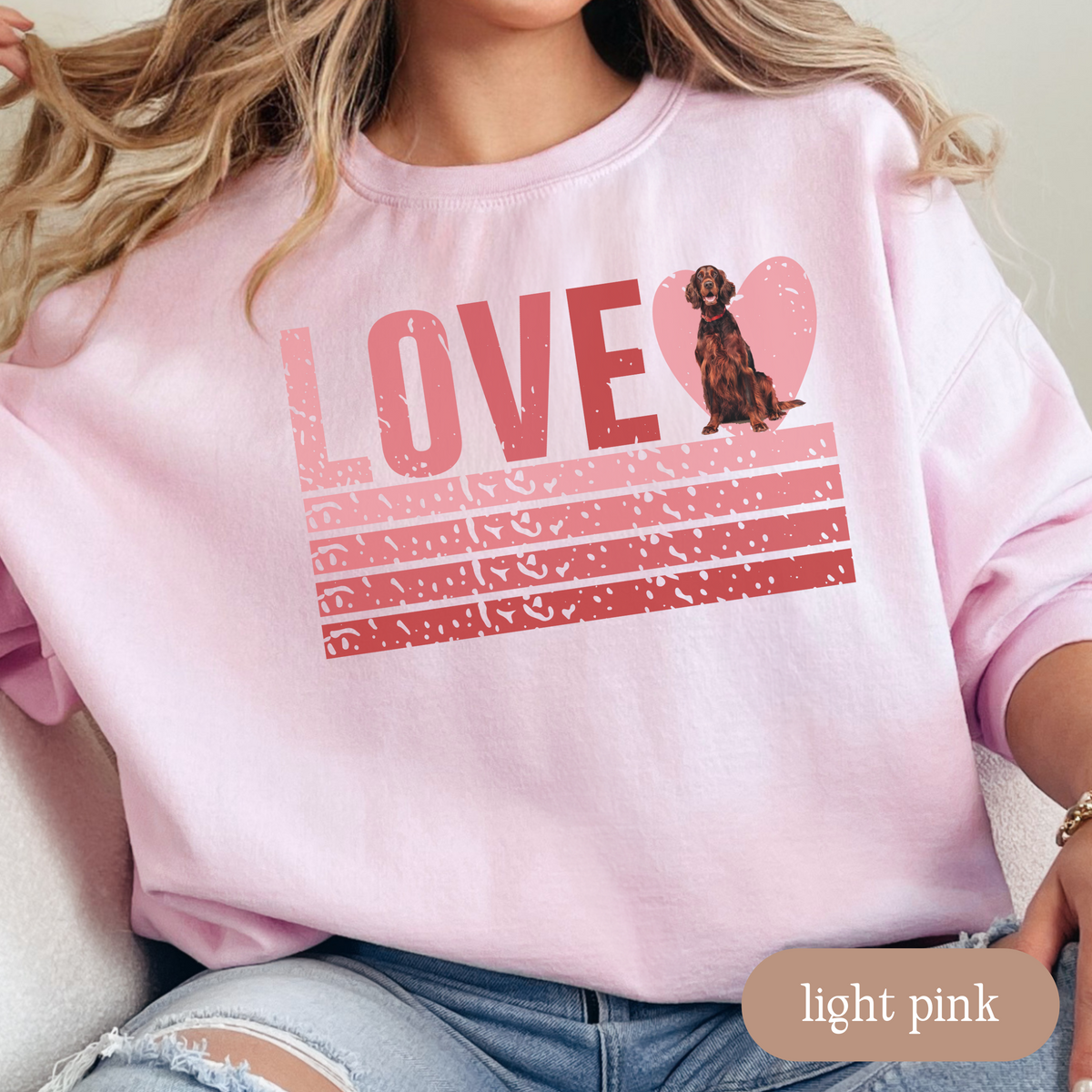 Irish Setter Retro Love Sweatshirt, Crewneck Sweatshirt, Vintage Stripe Design, Gift for Dog Lovers, Cozy Unisex Pullover, Winter Fashion